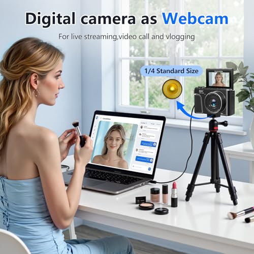 Image of 8K Digital Camera for Photography,88MP HD WiFi Vlogging Camera for YouTube with 3 inch 180 Flip Screen,Autofocus,Compact Camera with 18X Digital Zoom,Flash,32GB TF Card & 2 Batteries(Gunmetal)