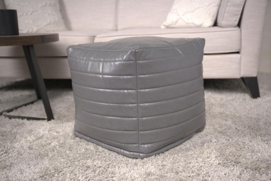 TREATLIFE HOME Contemporary Faux Leather Square Pouf for Seating or Decor, Use, Gray