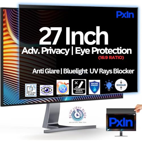 Image of Pxin Techno Eye 27 Inch (16:9) Monitor Privacy Screen Filter - NO Eye Strain | Anti-Blue Light + Anti-Glare | Privacy Screen Protector
