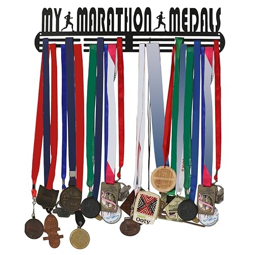 Image of My Marathon Medal Hanger Big Size - Black Metal Medal Holder for wall (51 cm x 12 cm) Medal Display for 40 Medals