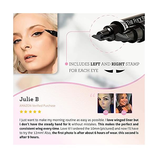 The Flick Stick Winged Eyeliner Stamp, 2 x Black Liquid Eyeliner Pens, Easy Cat Eye Stencil Makeup Tool, SmudgeProof & Waterpoof Eye Liner, Vamp Wing, Wingliner (10mm Classic, Midnight Black)