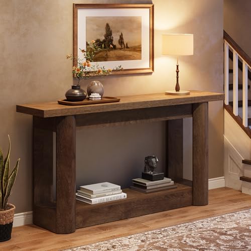 Image of Tribesigns 63-Inch Farmhouse Console Table, 2-Tier Storage Sofa Table Behind The Couch, Narrow Long Entryway Furniture for Home Hallway, Entrance, Living Room, Brown