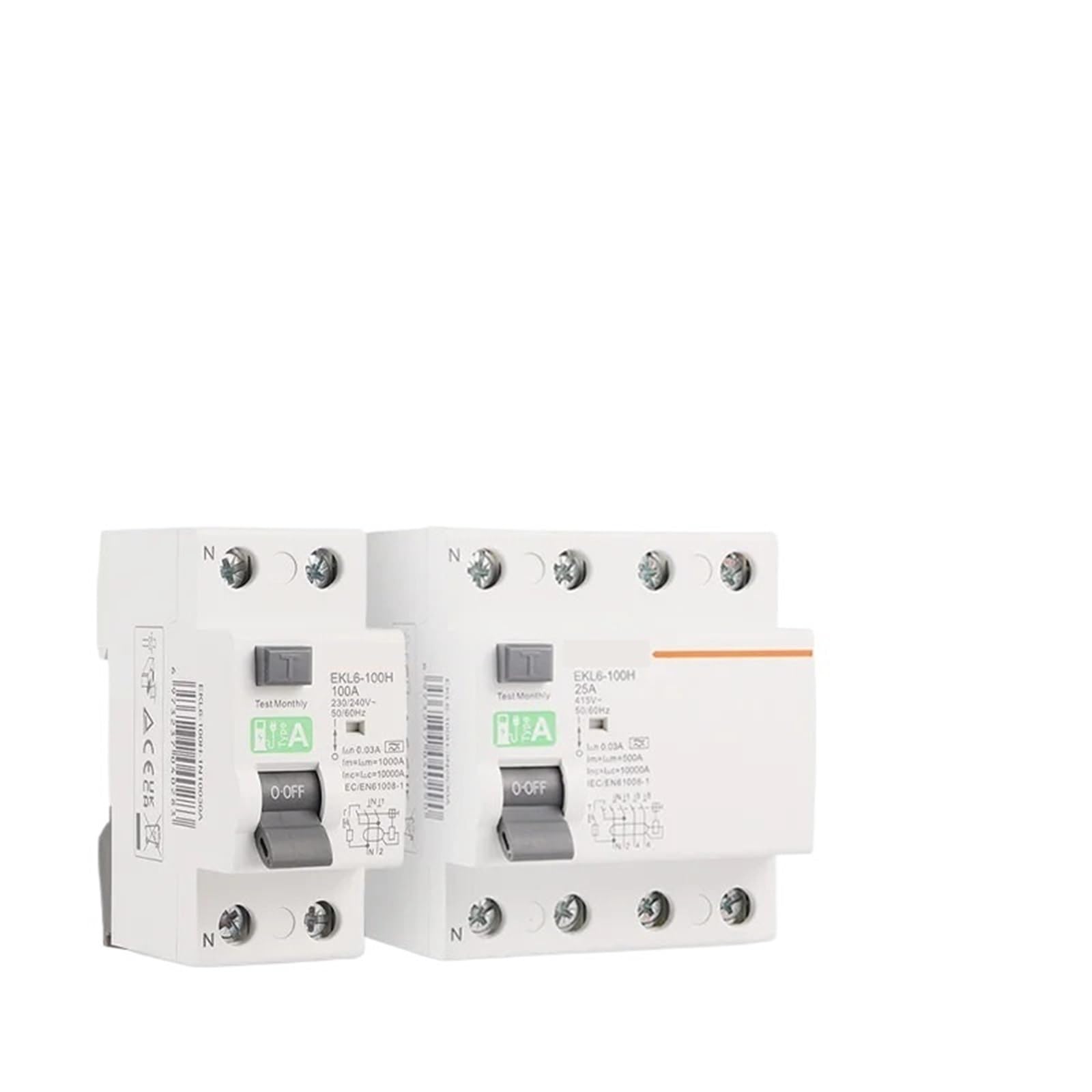 Wyłącznik różnicowy typu A 30 mA 2P (1p+n) elektromechaniczny 25 A 32 A 40 A 63 A 80 A 100 A EKL6-100H(2,80A)