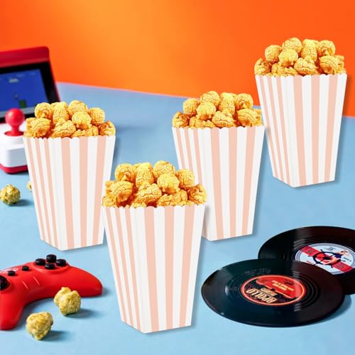 Image of 36 Pcs Pink and White Striped Popcorn Boxes 2 x 4.5 x 2.7 inch Mini Popcorn Boxes for Movie Decorations Cardboard Popcorn Container for Party Disposable Snack Popcorn Boxes