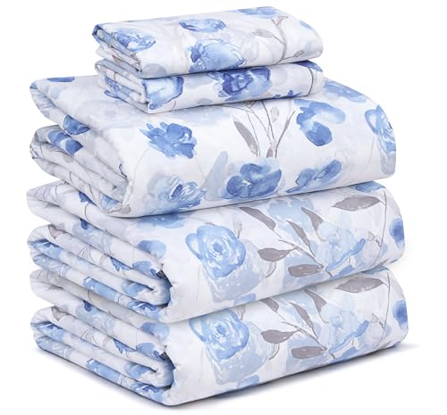 RUVANTI 100% Cotton Split King Sheets Sets for Adjustable Bed, 5 PCs, Soft & Breathable Percale Weave Bedding, Deep Pocket 16", Hotel Standard, Crisp Cool Feel & Durable, Floral Sheet, Monotones