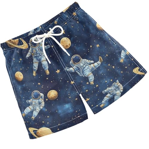 Pigsaly Boys' Swim Board Shorts Stars Planet Space Watercolor Astronauts Boy's Swim Trunks Kids Swimwear 4T