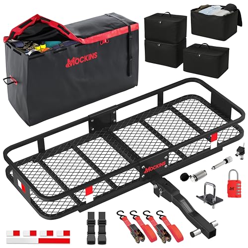 Mockins 48'x18'x6' Folding Hitch Cargo Carrier & 15 CuFt Waterproof Cargo Bag for Truck Bed w/ 4...