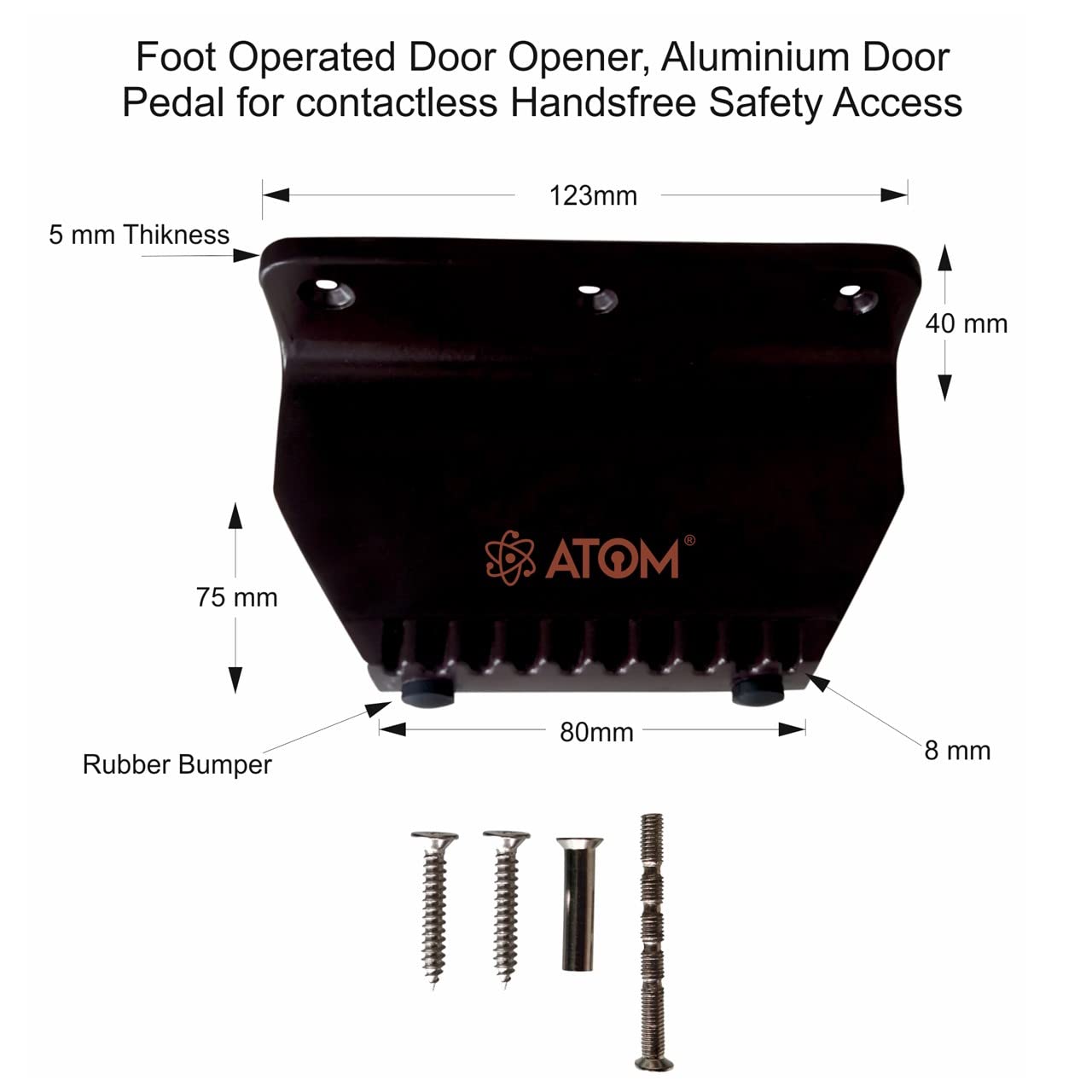 Atom Foot Operated Door Opener, AD Aluminium Door Pedal for Contactless Handsfree Safety Access, Step and Pull Strong Door Opener (Brown Color), Pack of 1 — Amazon image 3