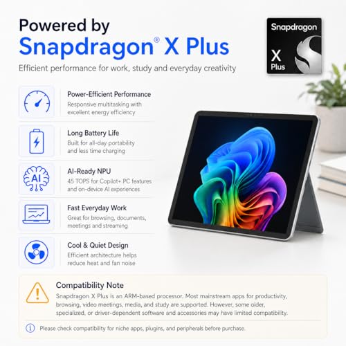 Image of Microsoft Surface Pro 12 inch Copilot+ AI PC, Snapdragon X Plus, AI-Ready NPU, 16GB RAM, 256GB Storage, Webcam, 2-in-1 Tablet Laptop with Keyboard, Stylus & MS 365, Windows 11, Platinum