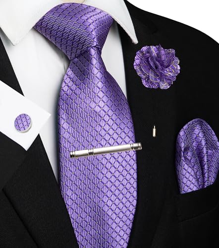Image of JEMYGINS Mens Tie and Pocket Square,Lapel Pin,Cufflinks,Tie Clip Sets with Gift Box 5PCS