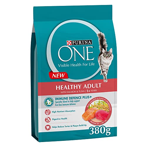 Purina One Healthy Adult with Salmon & Tuna 1+ Year Dry Cat Food (380g)