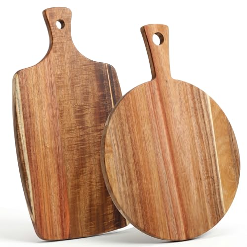 2 Tablas De Cortar De Madera De Acacia Con Mango miniatura 2