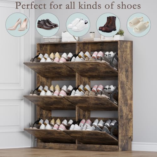Image of BORNOON Shoe Cabinet with 6 Flip Drawers, Slim Narrow Shoe Storage Cabinet, Freestanding Shoe Organizer for Entryway, Hallway, Foyer