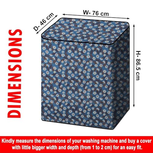 Image of The Furnishing Tree Semi-Automatic Top Load Washing Machine Cover | Waterproof & Dustproof | Easy to Clean | Durable & Washable, Floral Blueish Grey Polyester (46x76x86.5 CM)