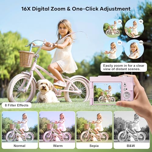 4K Digital Camera for Photography, 50MP Autofocus Point and Shoot Camera with 180° Flip Screen, 16X Zoom Compact Vlogging Camera for YouTube, Travel Camera with 32GB SD Card, Pink - image 4