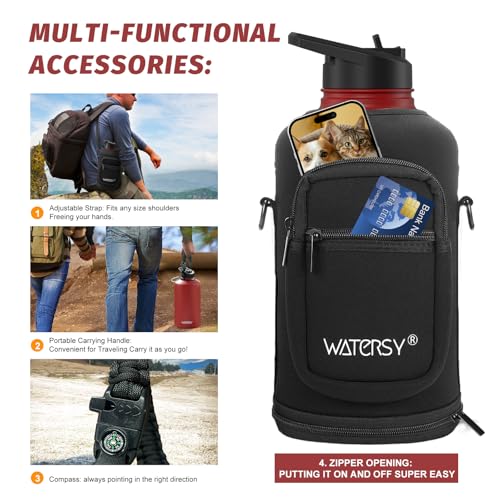 87oz Insulated Water Bottle (Cold for 48 Hrs),BPA Free&Leak Proof,1.5 Gallon Stainless Steel Water Flask,Water Jug with Straw Spout Lids for Gym,Hiking,Camping,Red by WATERSY - Image 6