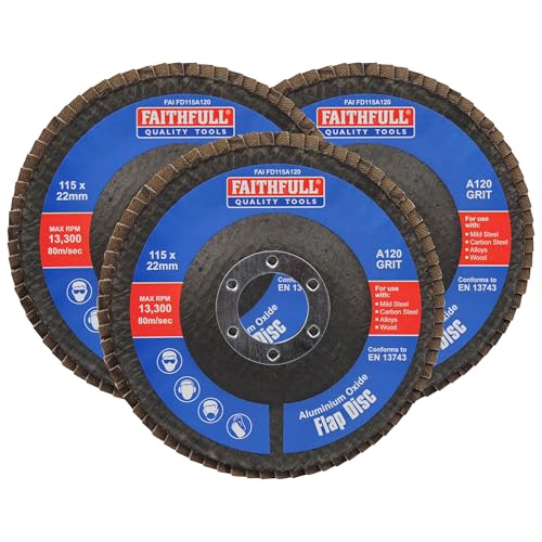 Faithfull FAIFD11512A3 115mm Flap Disc Aluminium Oxide Set - 120 Grit, Angle Grinder Discs for Sanding Steel, Wood, Alloys – 3PCS