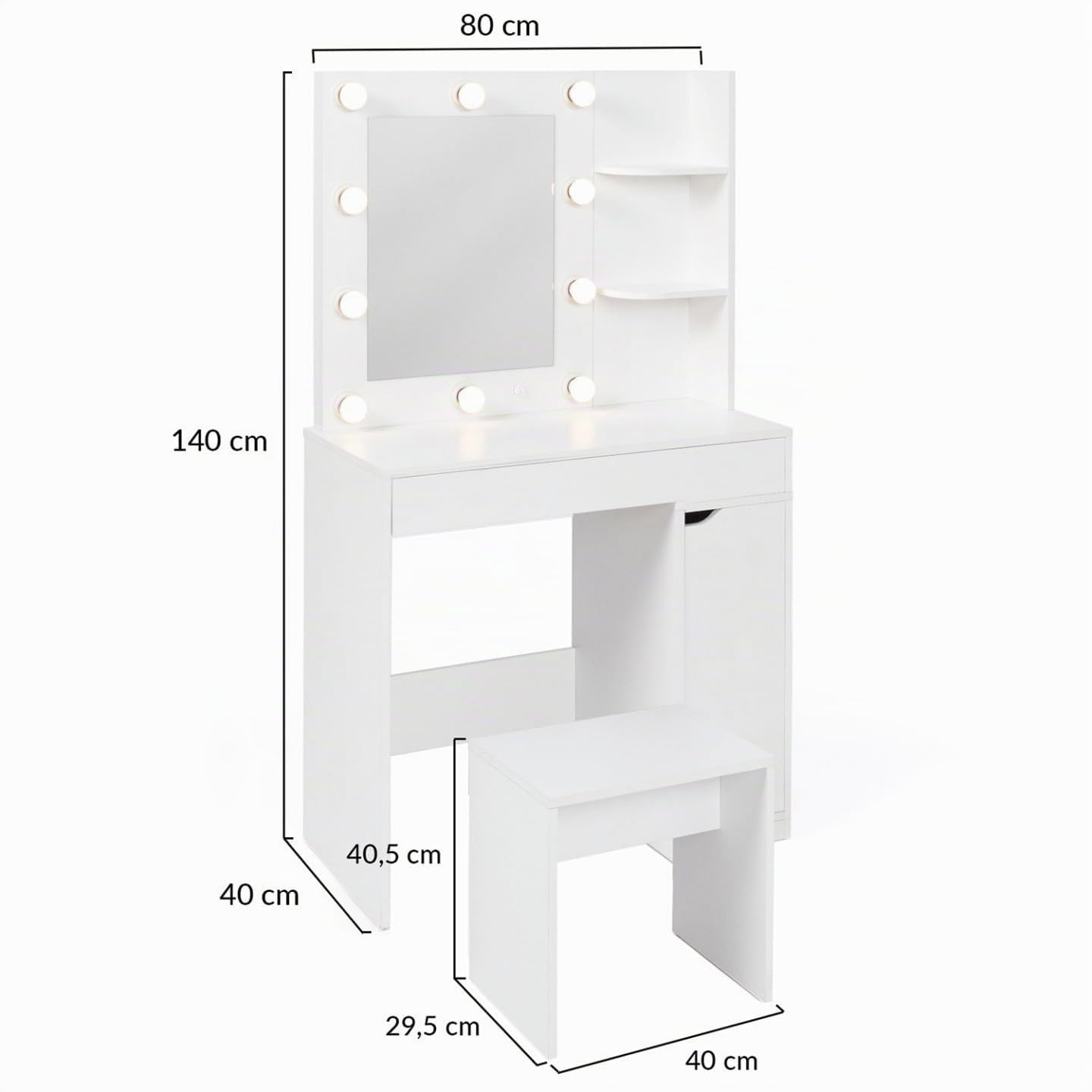 IDMarket - Coiffeuse Zelia Blanche Miroir LED