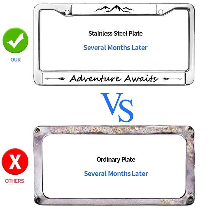 Image of Adventure Awaits Mountain License Plate Frame, Metal Outdoor Auto Tag Cover | Express your love for outdoor adventure with this durable metal mountain license frame, weather-resistant to last.