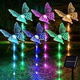 Set of 6 Arcylic Solar Butterfly Lights for Outside, Solar Powered Garden Decorations with 8 Lighting Modes, Outdoor Waterproof Pathway Lights for Yard, Patio Plant Pot, Flower Bed (Butterfly)
