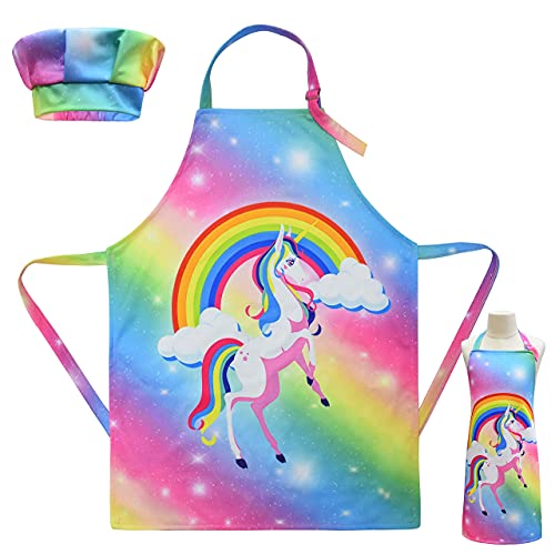 Iivos Kids Apron Chef Hat Set, Cute Adjustable Bib Apron For Boys And Girls Aged 3-13,Children’s Kitchen Aprons For Cooking Baking Painting, Apron For Kids As Gift… #TOP4