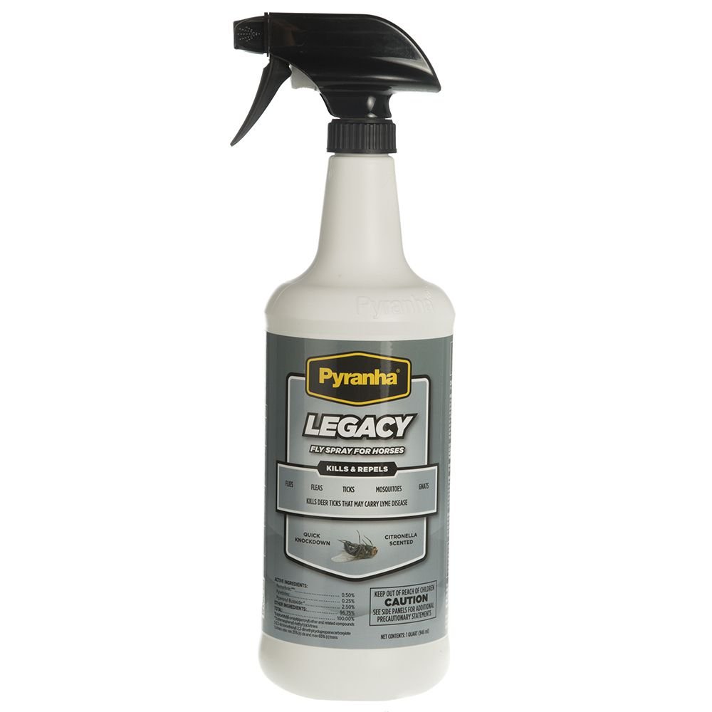 PYRANHA Legacy Fly Spray for Horses - Water-Based Long Lasting Fly Control Repels Horn, Deer, Horse, House, Stable, & Face Flies, Ticks, Mites, Mosquitoes, Gnats & Lice, 1 Quart