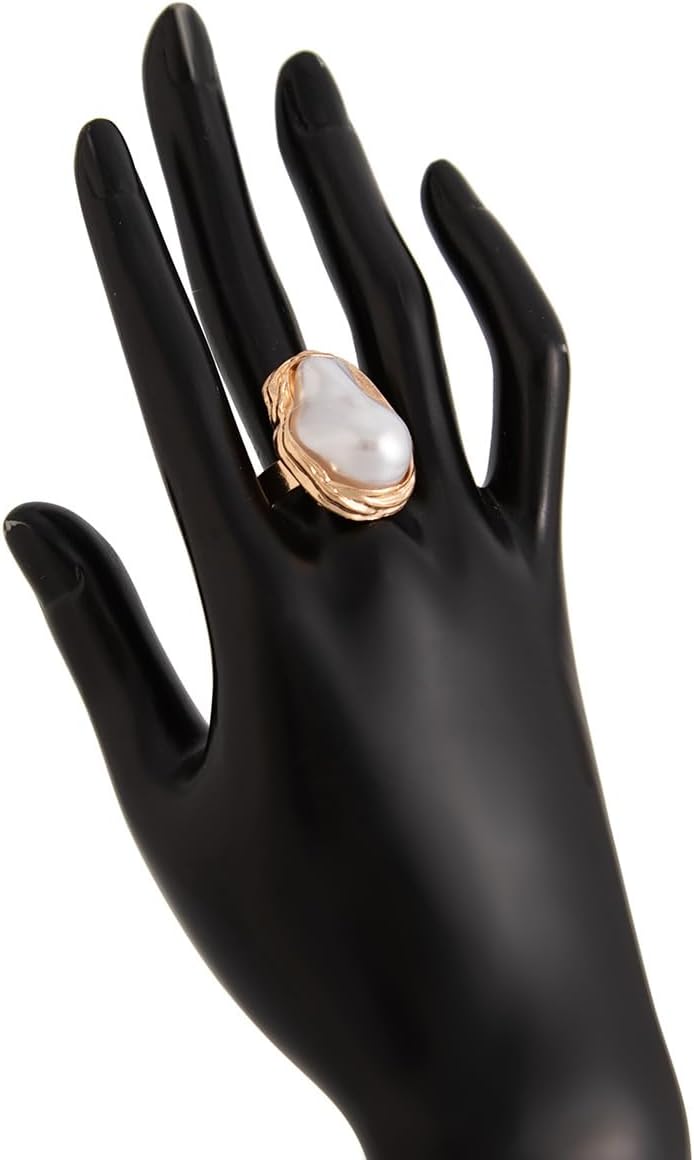 Gold Pearl Rings for Women Vintage Adjustable Pearl Rings Baroque Irregular Open Pearls Ring Pearls Clothing Accessories - Image 3