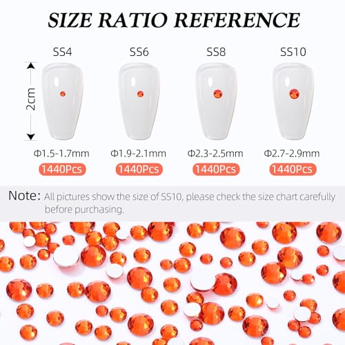 Image of Hyacinth Flatback Rhinestones, Glass Rhinestones for Nail Art and Craft, Glue Fix, Loose Crystal Gemstones(Orange, SS6, 1440pcs, 1.9-2.0mm)