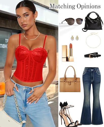 Image of Lace Corset Tops for Women Sexy Going Out Bustier Top Sleeveless Adjustable Straps Crop Tops with Back Hooks