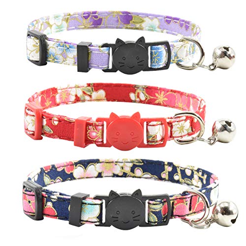 Image of Breakaway Cat Collars with Bell, Set of 3, Durable & Safe Cute Kitten Collars Safety Adjustable Kitty Collar for Cat Puppy 7.5-11in (Purple,Red,Blue1)