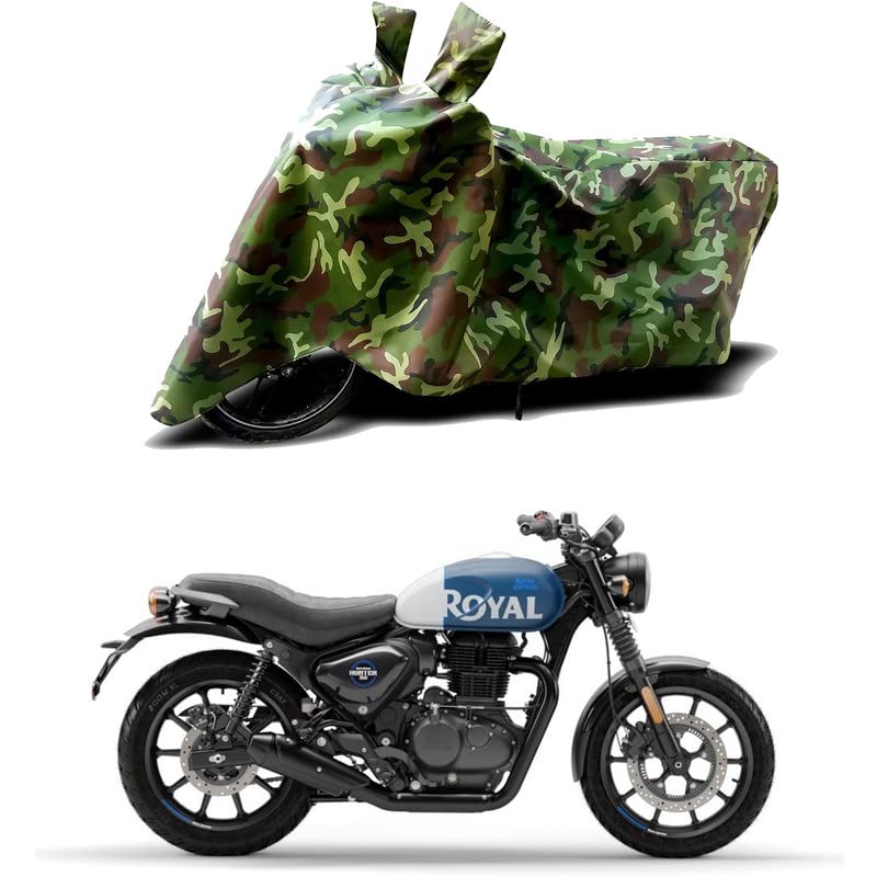 Image of 100% Water Resistant Bike Scooty Two Wheeler Body Cover Compatible For Royal Enfie Hunter 350 /UV-Rays /Heat Protection /Birds Dropping /Scratchproof /Dust proof /Waterproof /All Varient[Green MJ]
