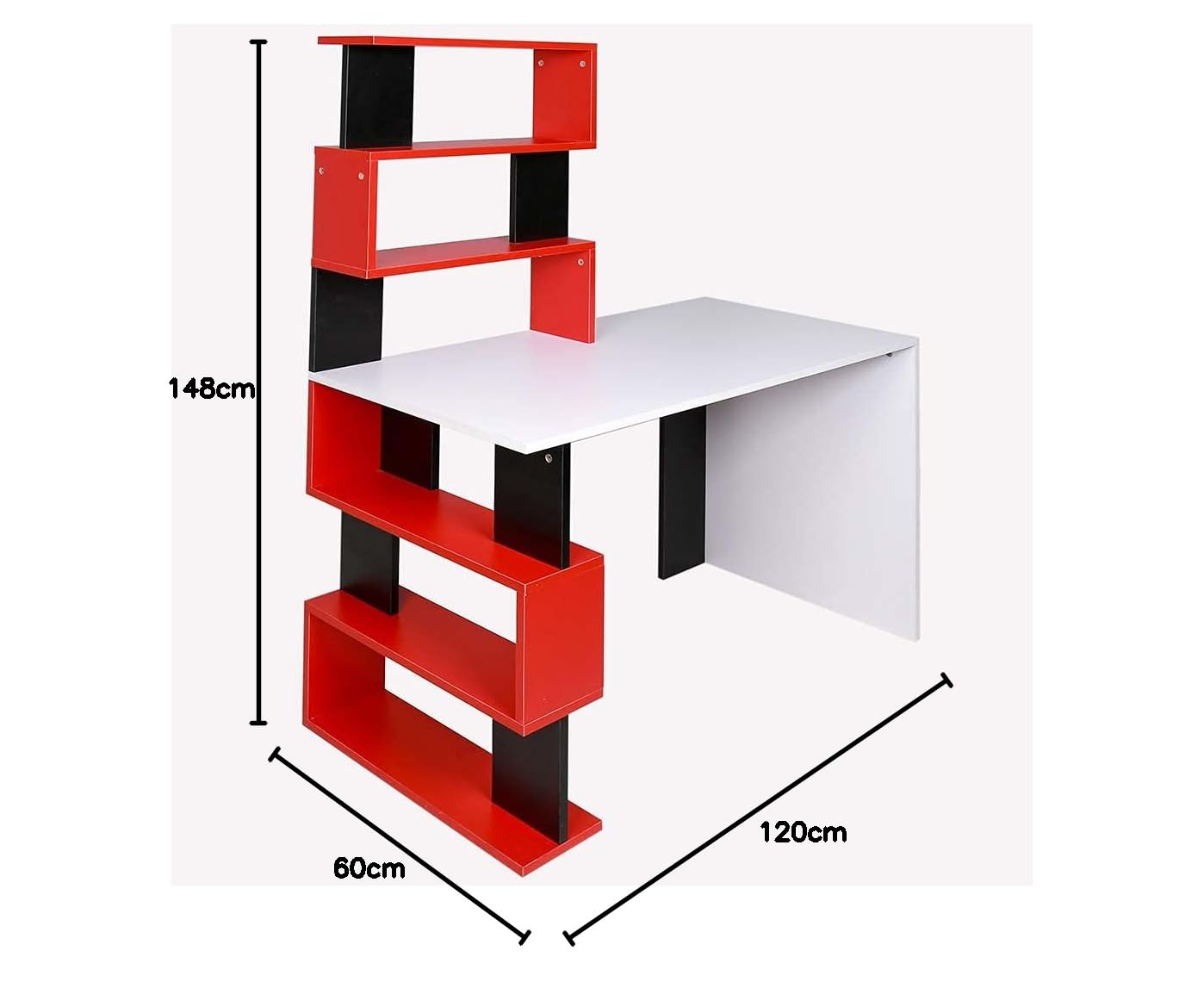 BAKAJI Scrivania con Doppia Libreria 7 Ripiani Tavolo da Lavoro Porta Pc Computer Struttura e Piano in Legno MDF Arredamento Casa Ufficio Cameretta Design Moderno 120 x 60 x 148 cm (Red)