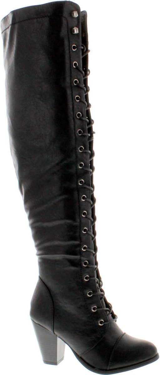 Forever Camila-48 Womens Chunky Heel Lace Up Over The Knee High Riding Boots,Black,10