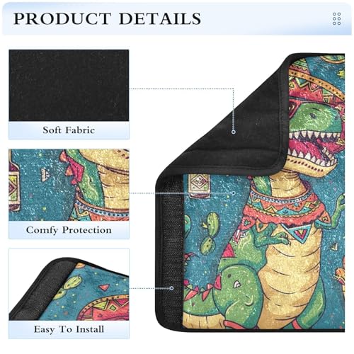 Image of Blue Dinosaur Cactus Seat Belt Cover Pad 2 Pcs Soft Cute Seatbelt Covers Protector Support Head Neck Shoulder Strap for Car Seats High Chair Backpack for Adults Kids Women Men 10x7.7In 2 P