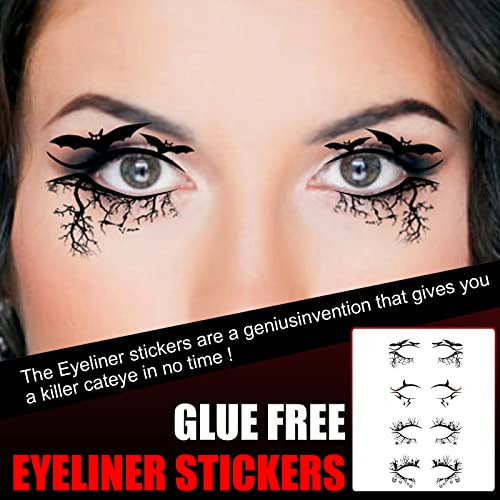 4 Pairs Halloween Eye Shadow Stickers Eyeliner Decals Spider Web Skull Bat Temporary Tattoo Stickers Face eye Makeup Stickers for Women Girls Halloween Masquerade Party. - Image 6
