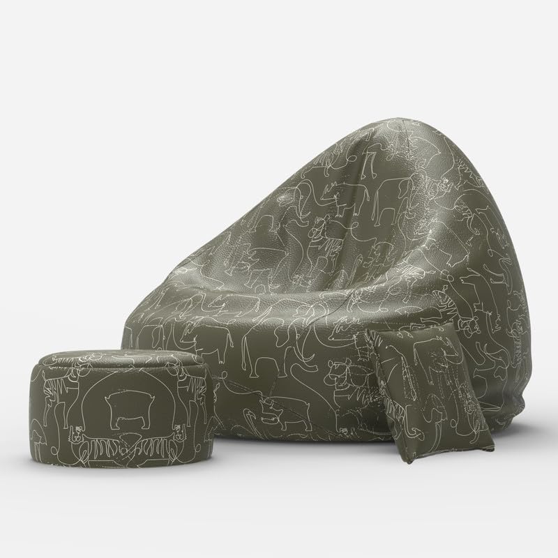Image of BiggieBean Bag with Beans Filled XXXXL Bean Bag- Full Printed Bean Bag Sofa with Cushion and Footrest - Official : Oreka Homes - Comfort Level : Standard - (Theme : Serendipity Stories)