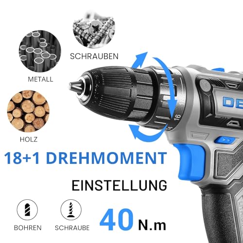 DEKOPRO 20V Akkuschrauber Set für Frauen mit Akku und Ladegerät - Schraubendreher Set blau 5