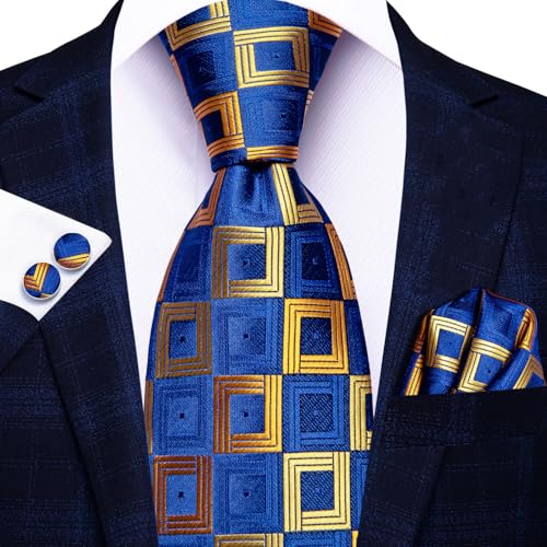 Image of Dubulle Mens Paisley Floral Silk Tie for Men Striped Necktie and Pocket Square Cufflinks Set Wedding Business