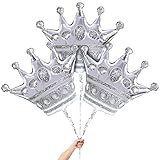 3Pcs Crown Foil Balloon for Birthday, Wedding Decoration - Princess Party Silver Balloons - Crown Balloons for Birthday, Wedding Party