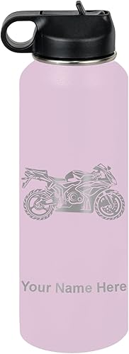 Miniatura 71 de LaserGram Botella de agua personalizada, bicicleta deportiva, acero inoxidable de doble pared aislada al vacío con popote superior, regalo grabado