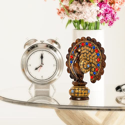 Wooden Dancing Peacock Traditional Indian Rajasthani Home Decoration Table Décor Showpiece & Gifting (Brown Studded Peacock) - Image 3