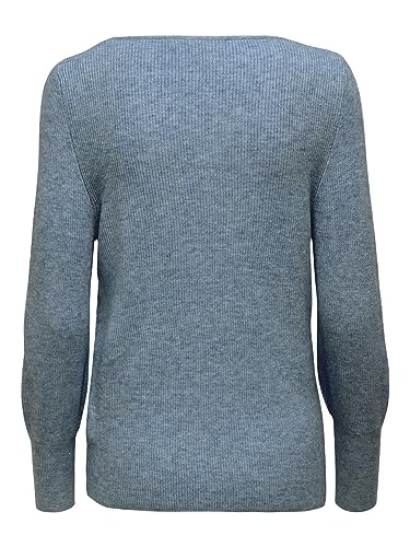 ONLY Damen ONLATIA L/S V-Neck Cuff KNT, China Blue/Melange, L – Ansicht 3