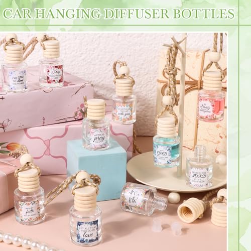 Image of 50 Pack Christian Thank You Car Air Freshener Diffuser Bottle Gift Hanging Empty Essential Oil Glass Bottle Employee Team Appreciation Gift Bulk for Christian Sunday School CNA Week(Cylinder