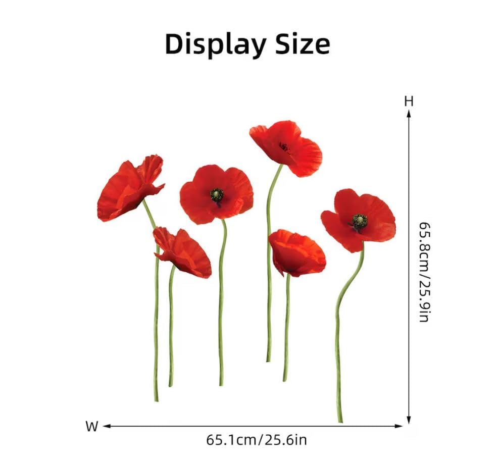 PICASSO SIGNAGE Red Flower Wall Decals Peel and Stick Floral Wall Stickers Removable Wall Art for Home Bedroom Living Room Decor 3