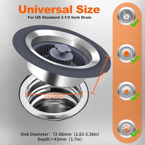Tapón para Fregadero de Cocina 3 en 1 con Colador Acero Inoxidable miniatura 4