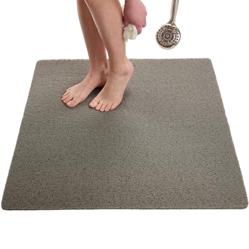 ENKOSI Loofah Square Shower Mat - Non Slip Shower Mats for Inside Shower - Extra Large 31x31 Shower Floor Mat Non Slip - Square Bath Mat for Shower - Secure Anti Slip Shower Bathroom Mat (31x31 Gray)