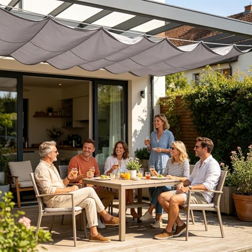Voile d'ombrage rétractable imperméable canopée pour pelouse cour et balcon