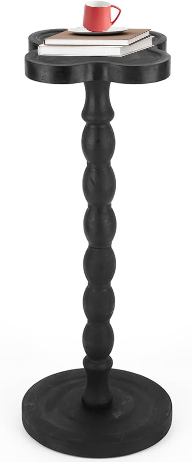 Four-Leaf Clover Side Table, Small Coffee Table for Small Spaces, Modern End Table, Tea Table, Solid Wood Leg for Living Room, Bedroom, Sofa Couch & Office (Black)