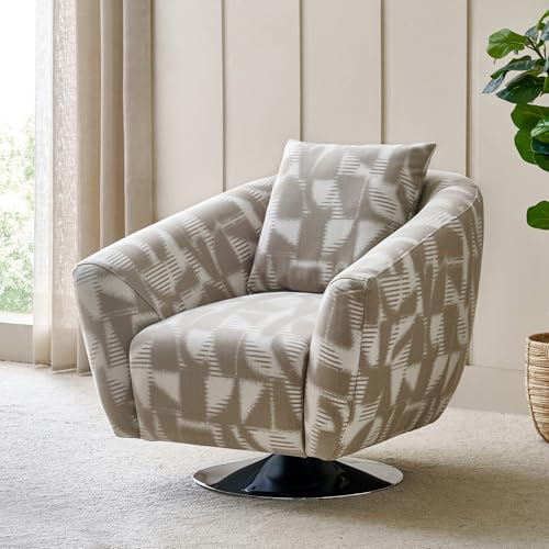 Image of Home Centre | Santo Fabric Swivel Accent Chair with Cushion | Accent Chair for Living Room | Metal | Beige | 1 Year Warranty