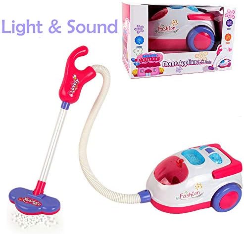 Deerbb Toy Vacuum Cleaner Light Up and Sound for Toddler Kids, Child Cleaning Push Pull Pretend Play Set for Baby 1 Years Old Children